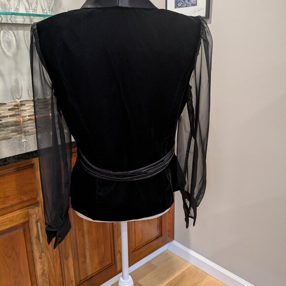 Vintage R&K Evening Blazer Black Velvet Sheer Chiffon Sleeve Tuxedo Jacket Sz 8 - Picture 5 of 6
